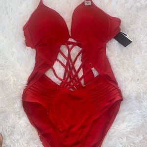 Red Kenneth Cole one piece swimsuit suit